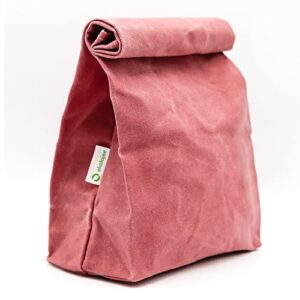 ekolojee waxed canvas lunch bag | foldable and washable lunch box for office, picnic, work and outing | worthbuy lunch bag for adult men & women | reusable in zero waste packaging | coral tree pink