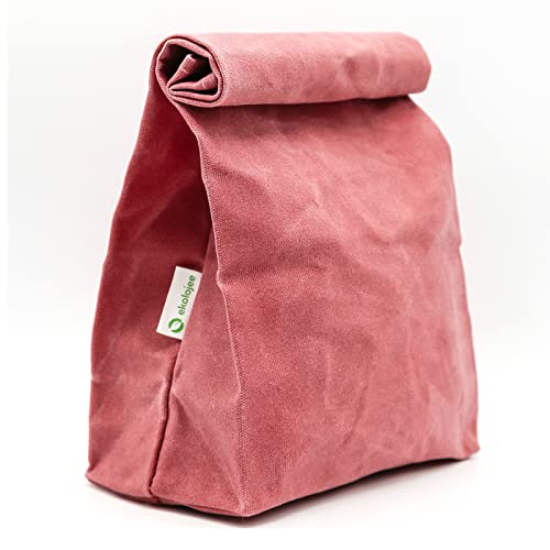 EKOLOJEE Waxed Canvas Lunch Bag | Foldable and Washable Lunch Box for Office, Picnic, Work and Outing | Worthbuy Lunch Bag for Adult Men & Women | Reusable in Zero Waste Packaging | Coral Tree Pink