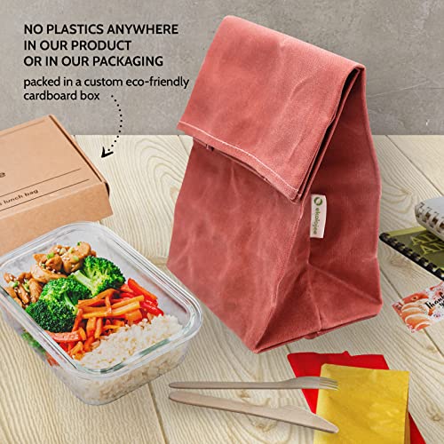 EKOLOJEE Waxed Canvas Lunch Bag | Foldable and Washable Lunch Box for Office, Picnic, Work and Outing | Worthbuy Lunch Bag for Adult Men & Women | Reusable in Zero Waste Packaging | Coral Tree Pink