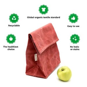 EKOLOJEE Waxed Canvas Lunch Bag | Foldable and Washable Lunch Box for Office, Picnic, Work and Outing | Worthbuy Lunch Bag for Adult Men & Women | Reusable in Zero Waste Packaging | Coral Tree Pink