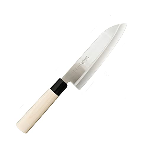 Hinomaru Collection Sekizo Japan Quality Stainless Steel Santoku Multi Purpose Chefs Knife 11.75" Itamae Sushi Chef Knife With Wooden Handle Made In Japan (Natural Wood Handle)