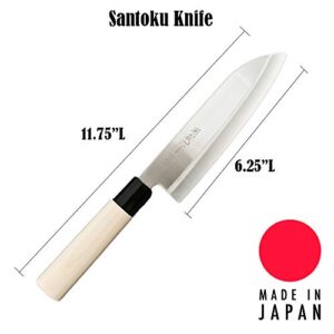 Hinomaru Collection Sekizo Japan Quality Stainless Steel Santoku Multi Purpose Chefs Knife 11.75" Itamae Sushi Chef Knife With Wooden Handle Made In Japan (Natural Wood Handle)