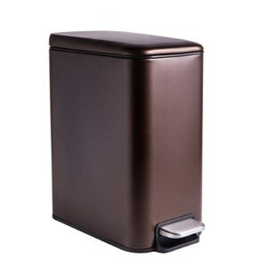 cltec 5 liter/1.3 gallon bathroom trash can with lid soft close, removable inner waste basket, rectangular slim small garbage can for bedroom office, narrow step trash bin, dark bronze finish