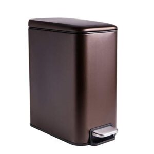 CLTEC 5 Liter/1.3 Gallon Bathroom Trash Can with Lid Soft Close, Removable Inner Waste Basket, Rectangular Slim Small Garbage Can for Bedroom Office, Narrow Step Trash Bin, Dark Bronze Finish