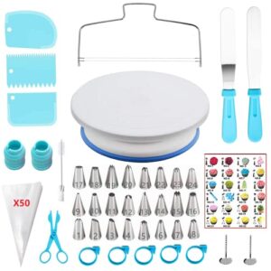 anslyqa 93 pcs cake decorating kit with cake turntable,cake leveler,24 numbered icing tips,2 spatulas,2 coupler,3 comb scrapers,flower nail & lifter scissor,50 disposable pastry bags