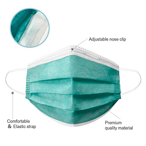 4 Ply Disposable Face Mask Protective(50PCS), Elastic Earloops, Single Use- Green