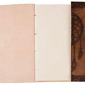 Leather Journal 7 x 5 Inch 220 Page Journal, Vintage Owl Embossed Blank Book, Sketchbook, Notebook Leather Journal (Handmade Unlined Paper) - Pocket style with Lock Closure for Men and Women (Vintage Tan - Plain Paper) (7 x 5 Inch, TC Leather)