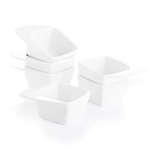 sweejar porcelain soy sauce dish, 3 ounce dipping bowls with handles for ketchup, appetizers, condiment, snack, honey mustard - set of 6 (white, square)