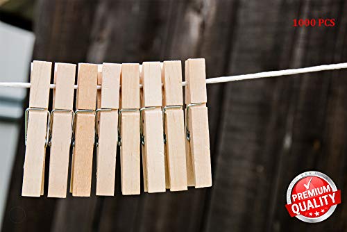 Eldorado Clothespins, Natural Wood, 3" x 0.5" inches, Super Value Pack of 1,000 for Multipurpose Everyday Clothing, Laundry, Drying, Crafts, and DIY Projects, Size XL. (1000)