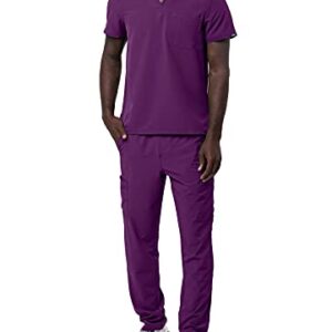 Adar Addition Go-Basic Scrub Set for Men - Classic V-Neck Scrub Top & Cargo Scrub Pants - A9300 - Eggplant - M