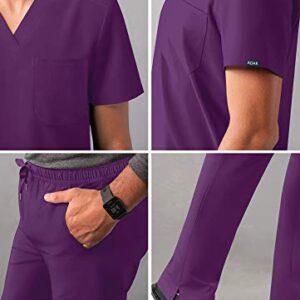 Adar Addition Go-Basic Scrub Set for Men - Classic V-Neck Scrub Top & Cargo Scrub Pants - A9300 - Eggplant - M