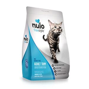 nulo freestyle adult trim cat food, supports weight management, premium grain-free dry small bite kibble, all natural animal protein recipe with bc30 probiotic for digestive health support