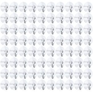 yesland 80 pcs suction cup wall hooks hangers - plastic reusable clear sucker pads and utility hooks - practical hanging supplies for wall door glass window in kitchen, bathroom (45 mm)
