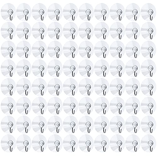 Yesland 80 Pcs Suction Cup Wall Hooks Hangers - Plastic Reusable Clear Sucker Pads and Utility Hooks - Practical Hanging Supplies for Wall Door Glass Window in Kitchen, Bathroom (45 mm)