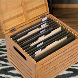 BirdRock Home Rolling File Storage Organizer Box with Lid (NEW VERSION) - Bamboo - Decorative Wood Hanging Filing & Storage Office Box - Letter/Legal - Strong Durable - Toys Blankets Binders - Natural