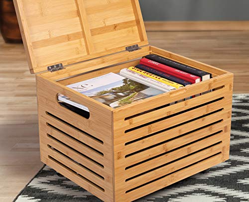 BirdRock Home Rolling File Storage Organizer Box with Lid (NEW VERSION) - Bamboo - Decorative Wood Hanging Filing & Storage Office Box - Letter/Legal - Strong Durable - Toys Blankets Binders - Natural