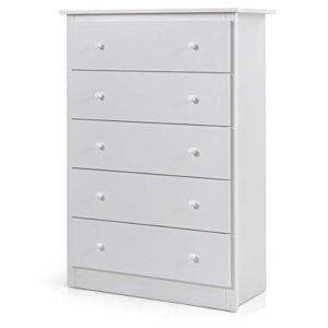 giantex 5 drawer chest, storage dresser, wooden clothes organizer bedroom, hallway, entryway furniture large storage cabinet (white)
