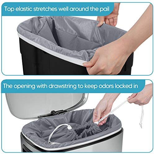 Teamoy 2 Pack Pail Liner for Cloth Diapers, Reusable Diaper Pail Bag with Elastic Band and Drawstring, Fits for 13.2 Gallon Trash Can and Diaper Pails, Gray Chevron+Slate