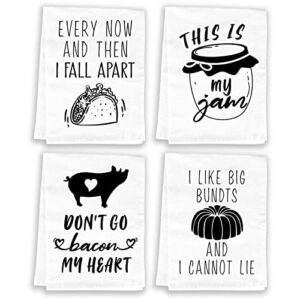 miracu funny kitchen towels decorative set of 4 - flour sack dish towels for women, fun hand towel, tea towels for kitchen, cute mothers day, house warming gift, housewarming gifts for new house home