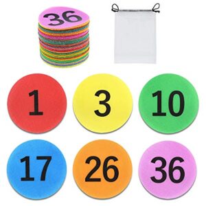 eaone 36 pack carpet dots for classroom(4" in diameter), numbered hook and loop magic tape circles markers, reusable floor dot spot for school teachers students group kindergarten activity, 6 colors
