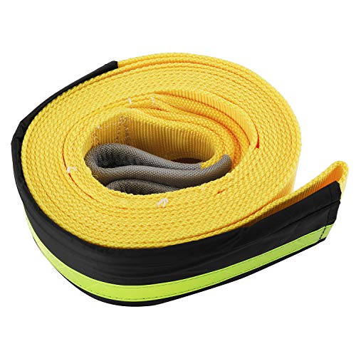 NovelBee 3" x 20' Heavy Duty Recovery Tow Strap,Emergency Off Road Towing Rope with Green Fluorescent Protective Sleeve