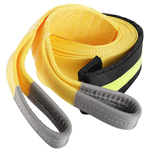 NovelBee 3" x 20' Heavy Duty Recovery Tow Strap,Emergency Off Road Towing Rope with Green Fluorescent Protective Sleeve