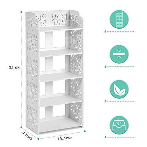 Shoe Rack, 5 Tier Modern White Small Shoe Holder Storage Organizer Free Standing Wooden Shoe Display Shelf for Home Hallway Entryway Bedroom Closet