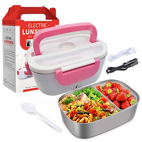 Viowey Electric Lunch Box, 2 in 1 Portable Self Heating Lunch Box for Car Office School Home Use, 12v & 110v Car Food Warmer With Removable 1.5l Stainless Steel Container