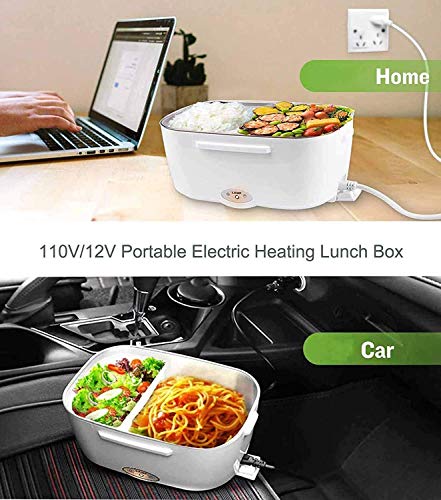 Viowey Electric Lunch Box, 2 in 1 Portable Self Heating Lunch Box for Car Office School Home Use, 12v & 110v Car Food Warmer With Removable 1.5l Stainless Steel Container