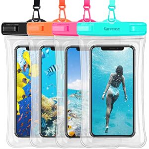karvense waterproof phone pouch case floating, waterproof cell phone lanyard bag/holder for iphone, samsung galaxy, pixel, universal dry bag for vacation, beach, shower, kayaking, snorkeling- 4 pack