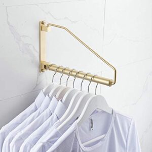 hiendure folding clothes hanger gold brushed drying clothes rack wall-mounted space saver for laundry room closet, brass, 12 inch