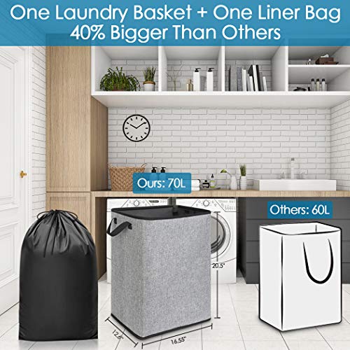 SNIGJAT 70L Clothes Laundry Hamper for Bedroom with Removable Liner, Lightweight Dirty Clothes College Hamper Collapsible for Small Space, Sturdy Laundry Basket with Handles for Bathroom Closet