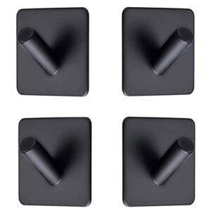 heavy duty adhesive hooks, stick on wall adhesive hangers, strong stainless steel holder, self adhesive hooks for kitchen bathroom home door towel coat key robe 4 packs black