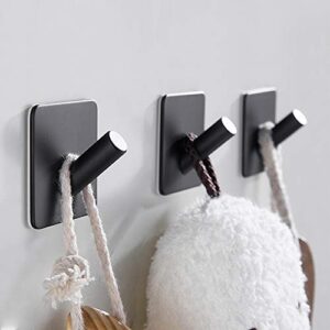 Heavy Duty Adhesive Hooks, Stick on Wall Adhesive Hangers, Strong Stainless Steel Holder, Self Adhesive Hooks for Kitchen Bathroom Home Door Towel Coat Key Robe 4 Packs Black