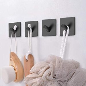 Heavy Duty Adhesive Hooks, Stick on Wall Adhesive Hangers, Strong Stainless Steel Holder, Self Adhesive Hooks for Kitchen Bathroom Home Door Towel Coat Key Robe 4 Packs Black