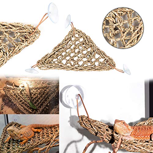 PINVNBY Hammock for Bearded Dragon,Reptile Habitat Lounger Lizard Natural Seagrass Fibers Hammock Jungle Bendable Vines Leaves Tank Decor for Chameleon Hermit Crabs Gecko Snakes(4Pcs)