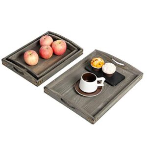 VERGOODR Country Farmhouse Rustic Wood Nesting Dinning Breakfast Serving Trays with Wood Handles, Set of 3,Can Put Food, Fruit, Plates｜Ottoman Decorative Coffee Table Tray (Rock Grey)