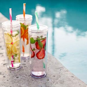 Cupture Skinny Acrylic Tumbler Cups with Straws - 18 oz, 8 Pack (Clear)