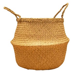 thirteen chefs modern village large woven basket, 11 inch seagrass belly basket for plants