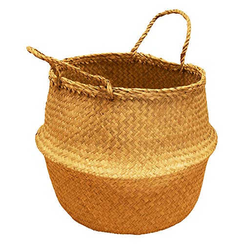 Thirteen Chefs Modern Village Large Woven Basket, 11 Inch Seagrass Belly Basket for Plants