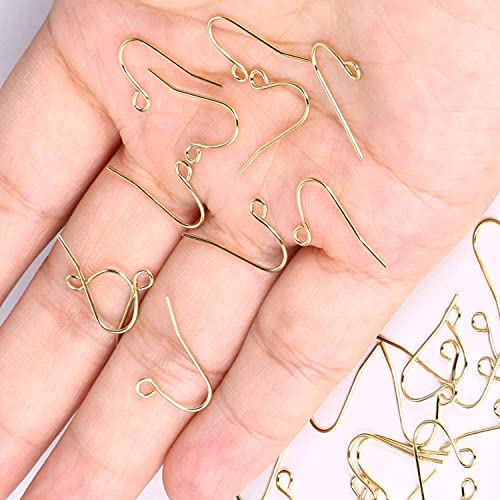 Alexcraft Gold Earring Hooks 200Pcs 14K Gold Plated Earring Hooks for Jewelry Making Hypoallergenic Gold Earring Findings for Jewelry Making Bulk Pack