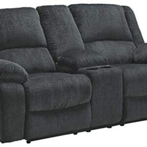 Signature Design by Ashley Draycoll Contemporary Double Reclining Manual Loveseat with Center Console, Dark Gray