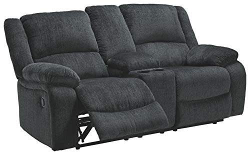 Signature Design by Ashley Draycoll Contemporary Double Reclining Manual Loveseat with Center Console, Dark Gray