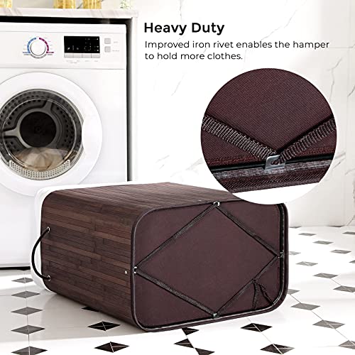 SONGMICS Laundry Hamper with Lid, Bamboo Launry Basket with Handles, Foldable Storage Basket for Laundry Room, Bedroom, 100L, Brown ULCB063K02