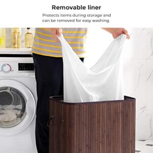 SONGMICS Laundry Hamper with Lid, Bamboo Launry Basket with Handles, Foldable Storage Basket for Laundry Room, Bedroom, 100L, Brown ULCB063K02