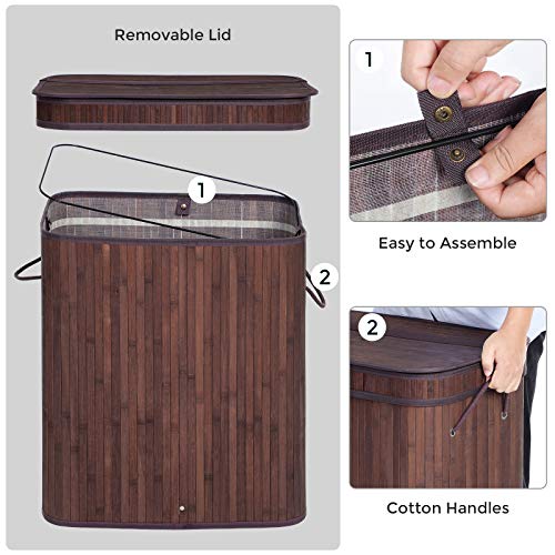 SONGMICS Laundry Hamper with Lid, Bamboo Launry Basket with Handles, Foldable Storage Basket for Laundry Room, Bedroom, 100L, Brown ULCB063K02