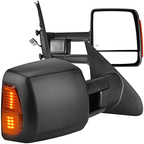 AUTOSAVER88 Tow Mirrors Compatible with 07-17 Tundra, Power Control Heated Rear View Mirrors, Black Manual Extending and Folding Truck Towing Mirrors w/ Turn Signal