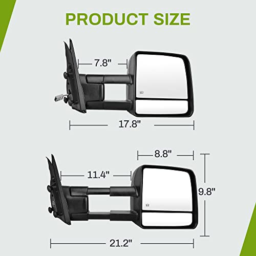 AUTOSAVER88 Tow Mirrors Compatible with 07-17 Tundra, Power Control Heated Rear View Mirrors, Black Manual Extending and Folding Truck Towing Mirrors w/ Turn Signal