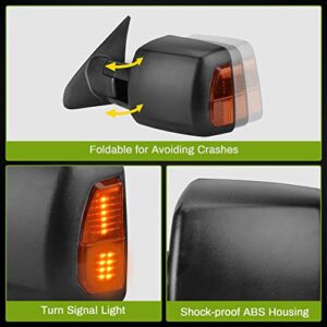 AUTOSAVER88 Tow Mirrors Compatible with 07-17 Tundra, Power Control Heated Rear View Mirrors, Black Manual Extending and Folding Truck Towing Mirrors w/ Turn Signal
