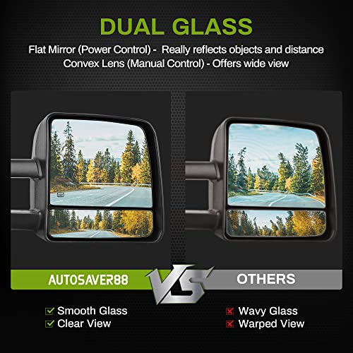 AUTOSAVER88 Tow Mirrors Compatible with 07-17 Tundra, Power Control Heated Rear View Mirrors, Black Manual Extending and Folding Truck Towing Mirrors w/ Turn Signal